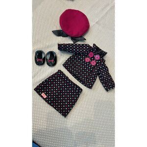OG Vintage Black / Pink Tweed Jacket /shirt/Hat and Shoes Set for 18 inch Doll